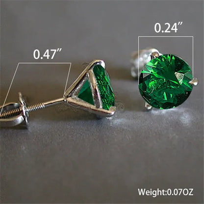 925 Sterling Silver 1 Ct round Cut Chic Tsavorite Sapphire Stud Earrings Anniversary Birthstone Ear Studs Dainty Wedding Jewelry