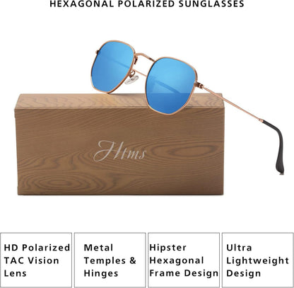 Hipster Hexagonal Polarized Sunglasses Men Women Geometric Square Small Vintage Metal Frame Retro Shade Glasses