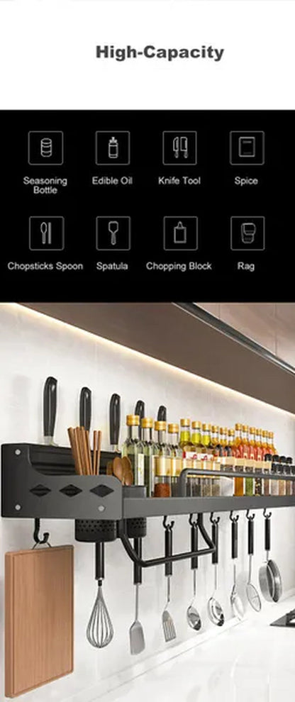 Kitchen Storage Shelf Wall-mounted Spice Racks Space Aluminum Multifunctional Punch-free Kitchen Shelf Kitchen Organizer