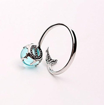 Mermaid in Deep Ocean 925 Sterling Silver Open Ring for Women