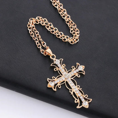 Cross Necklace Crystal Diamond Gold Christ Sweater Chain Neckalces for Women Ffashion Jewelry Accessories