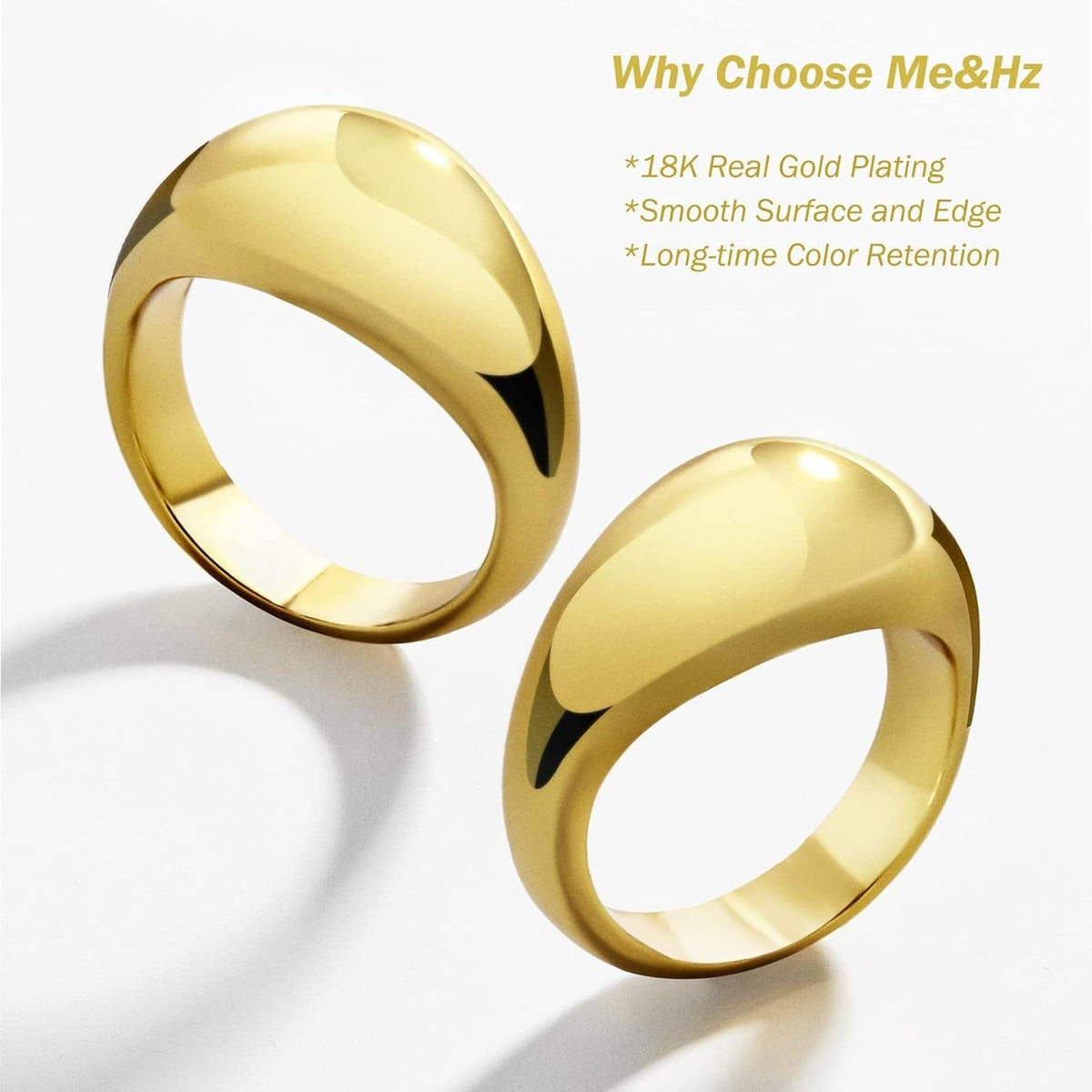 Chunky Rings for Women, 18K Gold Plated Simple Dome Statement Rings for Women Stackable Thick Band Rings Silver Gold Plated Ring Minimalist Signet Ring, Size 5 to 10