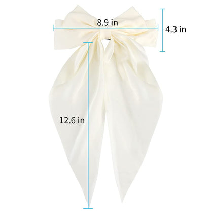 Silky Satin Hair Bows 2Pcs Big Hair Bows for Women Hair Ribbons Oversized Long Tail White Hair Bow Black Hair Bow Large Hair Ribbon Barrettes Metal Clips Bowknot Aesthetic Hair Accessories