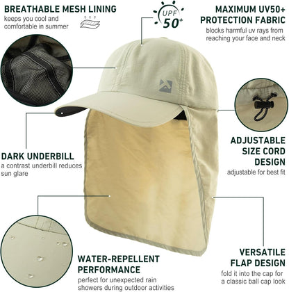 L/XL/XXL UV50+ Waterproof Neck Flap Baseball Sun Cap