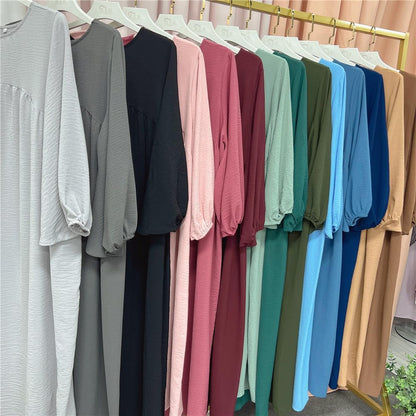 Women Muslim Dress Ramadan Prayer Garment Abaya Dubai Islam Eid Crepe Balloon Sleeve African Turkey Robe without Hijab