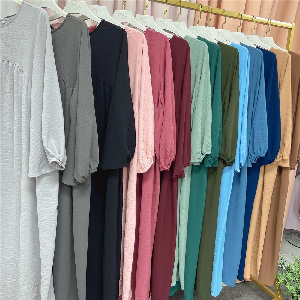 Women Muslim Dress Ramadan Prayer Garment Abaya Dubai Islam Eid Crepe Balloon Sleeve African Turkey Robe without Hijab