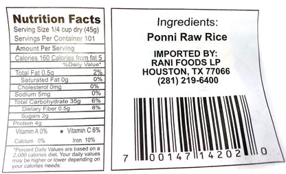 Ponni Raw Rice 4-Pound Bag, 4Lbs (1.81Kg) Short Grain Rice ~ All Natural | Gluten Friendly | Vegan | Indian Origin | Export Quality