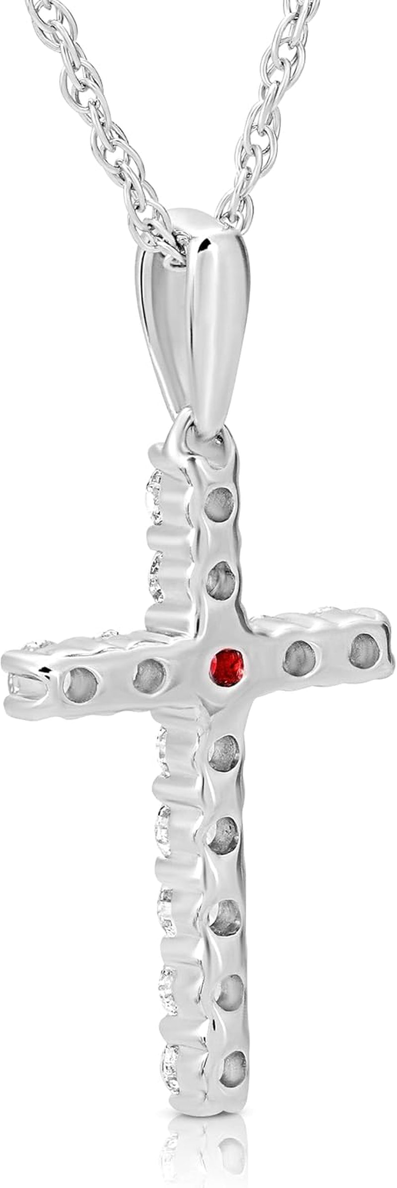 10K Gold or Silver Lab Created Ruby and Diamond Cross Pendant with Sterling Silver Rope Chain Necklace Valentine’S Gift for Her (1/4 Cttw, I-J Color, I2-I3 Clarity) 18"
