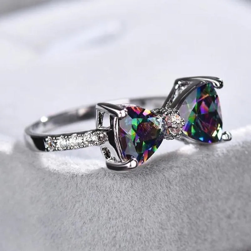 New Cute Women Ring 925 Sterling Silver Bowknot Topaz Rings Girl Daily Casual Party Gemstone Rings Jewelry Gift
