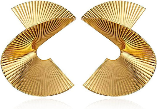 Gold Geometric Earrings Exaggerated Statement Earrings Punk Stylish Sectored Twisted Earring Jewelry for Women