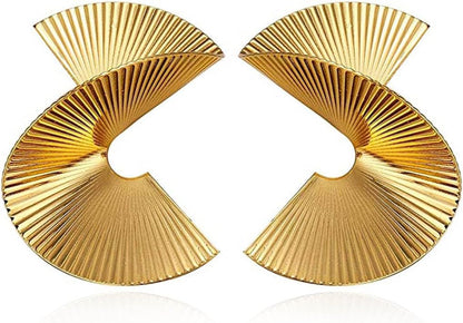 Gold Geometric Earrings Exaggerated Statement Earrings Punk Stylish Sectored Twisted Earring Jewelry for Women