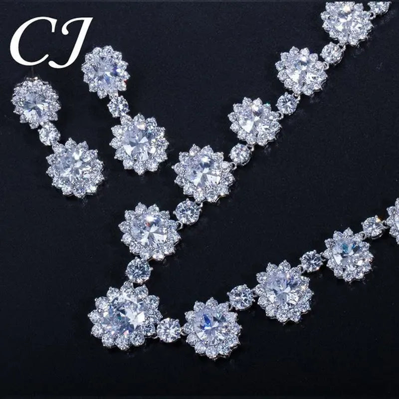 CANDICE European Style White Gold Plated Noble Green Lady Luxury Wedding Necklace Earrings Bridal Jewelry Set With AAA CZ Stone