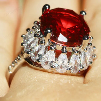 Unique  Silver Natural Ruby Gemstones Birthstone Bride Princess Wedding Engagement Strange Ring Size 6 7 8 9 10