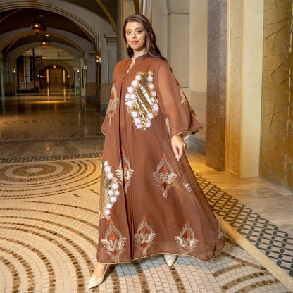 Abaya for Women Muslim Kaftan Floral Maxi Dresses Dubai Turkey Middle East Islam Caftan Ramadan Eid Party Robe
