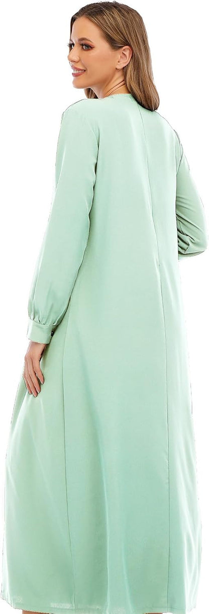 Womens Abaya Long Sleeve Muslim Dress Prayer Clothes Casual Islamic Kaftan with Pocket