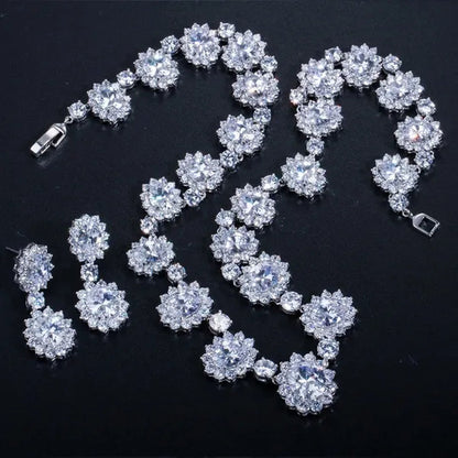 Gloriya Elegant Red Zirconia And White CZ Paved Setting Flower Pendant Earrings Necklace Jewelry Sets for Bridal Wedding Accessories