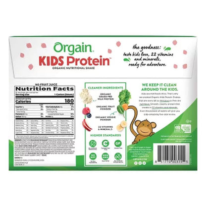 Orgain Kids 8G Grass-Fed Protein Organic Nutritional Shake, Strawberry 8.25 Fl. Oz., 12 Pk.