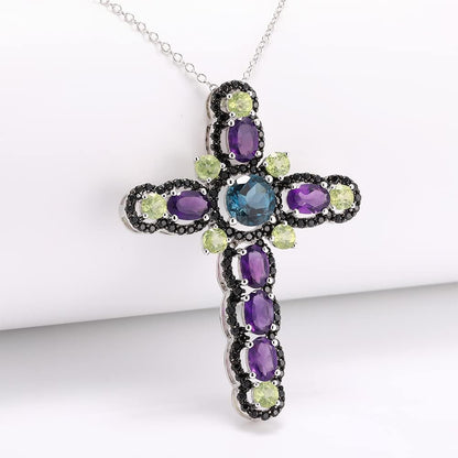 Women'S Stunning Colorful Diamond Cross Pendant Sterling Silver Chain Gemstone Cross Necklaces 18", Various Styles