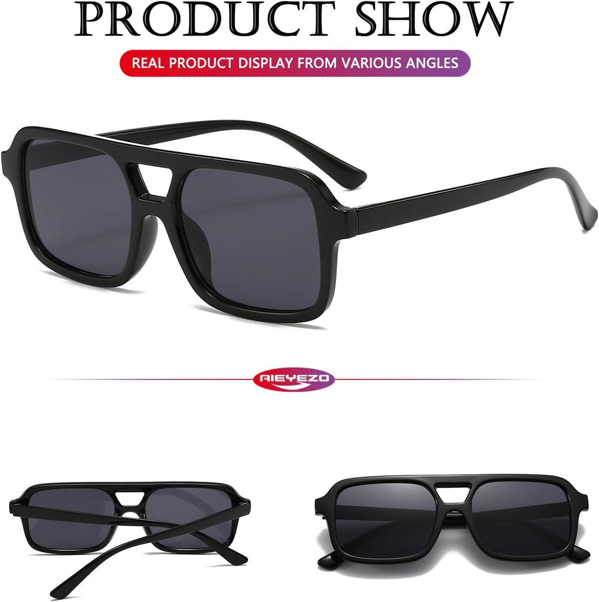 Retro Square Sunglasses for Women Men Trendy Rectangle Aviator Sun Glasses Vintage 70S Shades