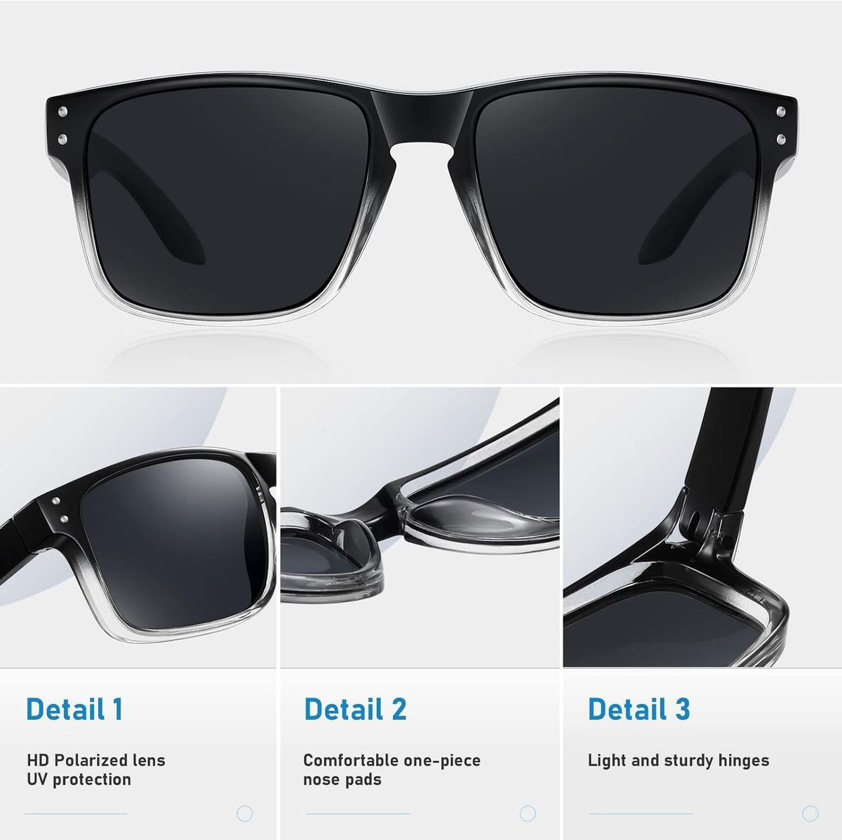 Polarized Sunglasses Men Womens - Retro Square Sun Glasses for Fishing Driving UV Protection (Black)