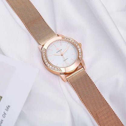 WWOOR Luxury Crystal Ladies Bracelet Watches Top Brand Fashion Women Quartz Watch For Women Rose Gold Mesh Band Wrist Watch Montre Femme