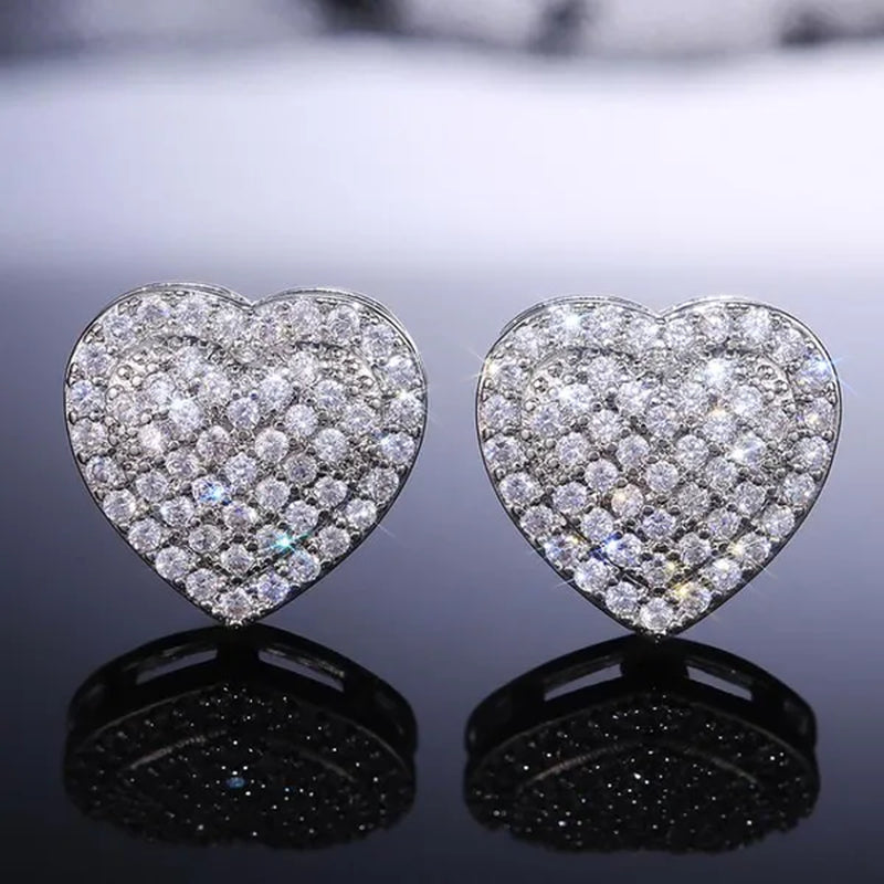 1 Pair Micro Pave White Sapphire Moissanite Heart Stud Earrings for Women Romantic Wedding Earrings Jewelry Gift