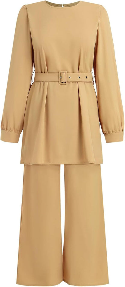Abayas Dress for Women Muslim Long Sleeve Loose Top Pants 2 Pcs Dubai Islamic Muslim Women Matching Sets