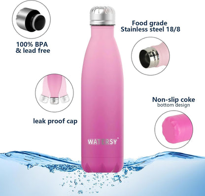 Stainless Steel Water Bottles,17Oz/500Ml Insulated Water Bottles,Dream Pink Metal Water Bottle Keeps Drink Cold and Hot,Bpa Free Kids Water Bottles for School,Gym,Travel,Sports