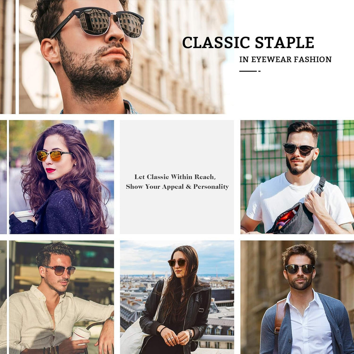 Classic Horn Rimmed Semi Rimless Polarized Sunglasses for Men Women GQO6