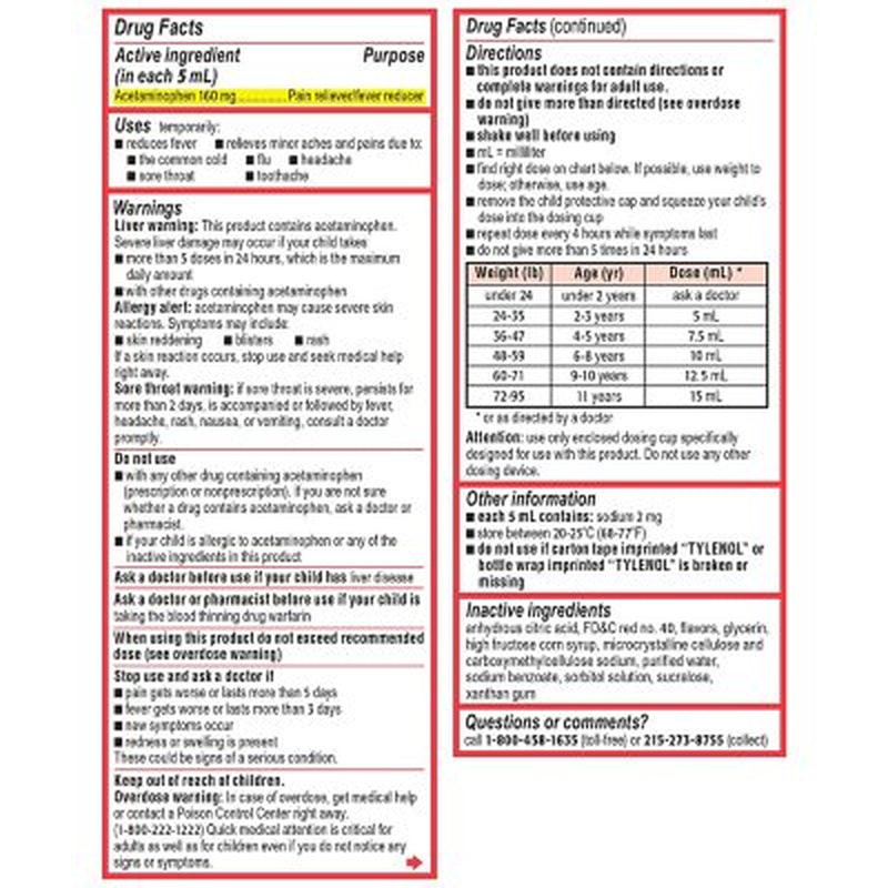 Children'S Tylenol Oral Suspension, Cherry, 4 Oz., 3 Pk.