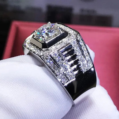 Luxurious Glod Filled 925 Sterling Silver Mens Ring Natural Gemstones Ring for Men Wedding Band Engagement Diamond Ring Fine Jewelry Christmas Gift