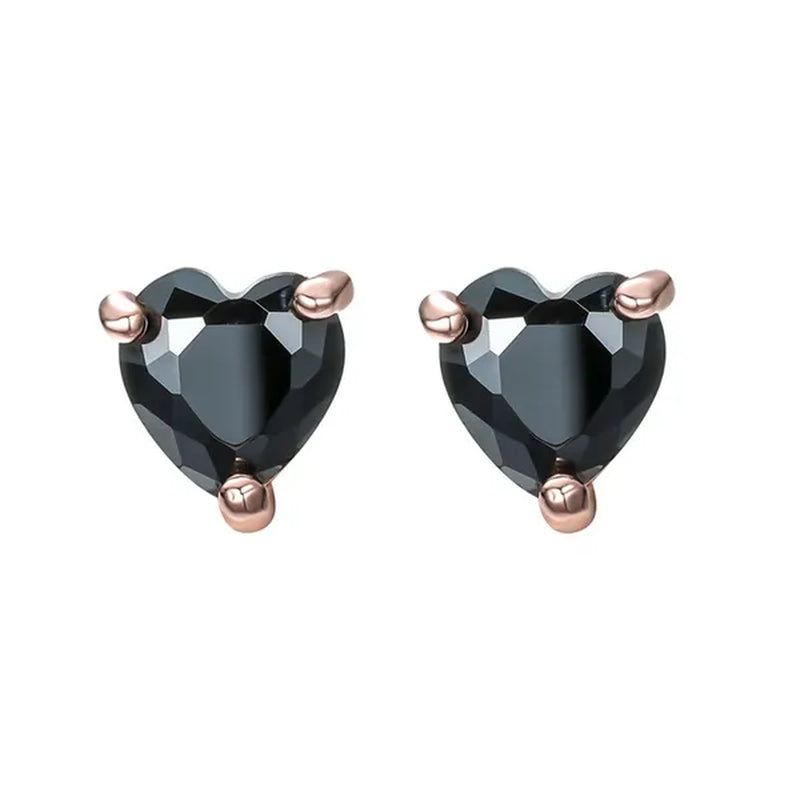 Elegant Love Heart Black Diamond 18K Rose Gold Stud Earrings Vintage Earrings Banquet Party Jewelry Gifts