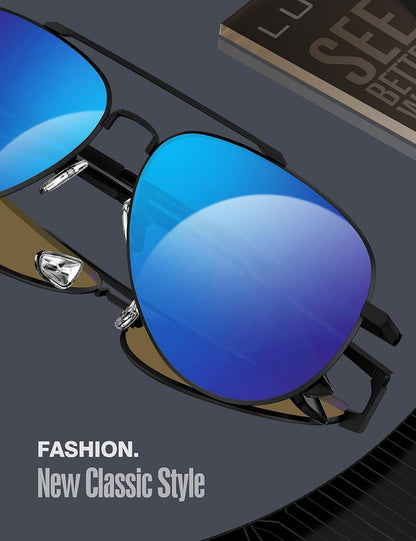 Aviator Sunglasses for Men Women Polarized Driving Classic Shades - UV 400 Protection with Accessories 60MM