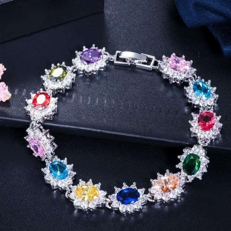CANDICE 2023 New Fashion Women Silver Jewelry With Multicolor Crystal and CZ Bracelets Bangles 18cm
