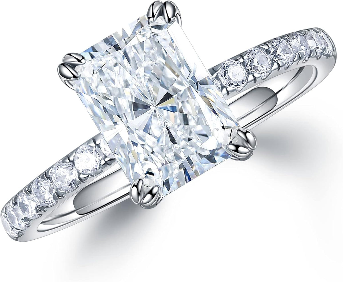 2Ct Radiant Cut Moissanite Rings for Women - D Color VVS1 Clarity Lab Created Moissanite Wedding Rings for Women 14K White Gold Plated Moissanite Engagement Ring Valentines Day Gifts for Her