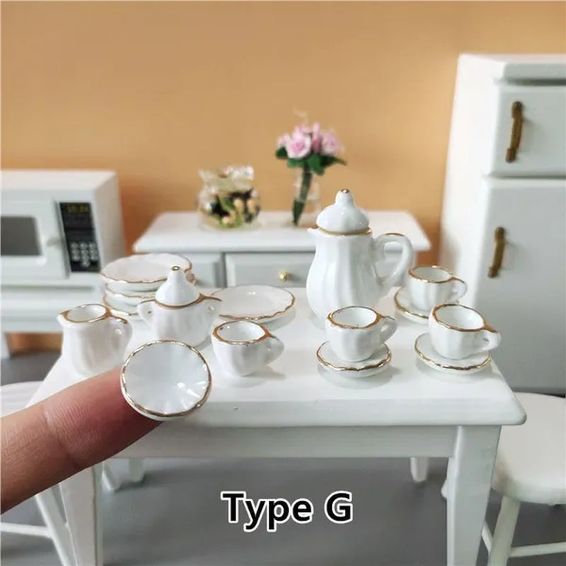 Mini Ceramics Tableware Tea Set with Cups Toy Doll House Accessories Ceramics Miniatures Scene 1:12 /1:16 Kids Toy