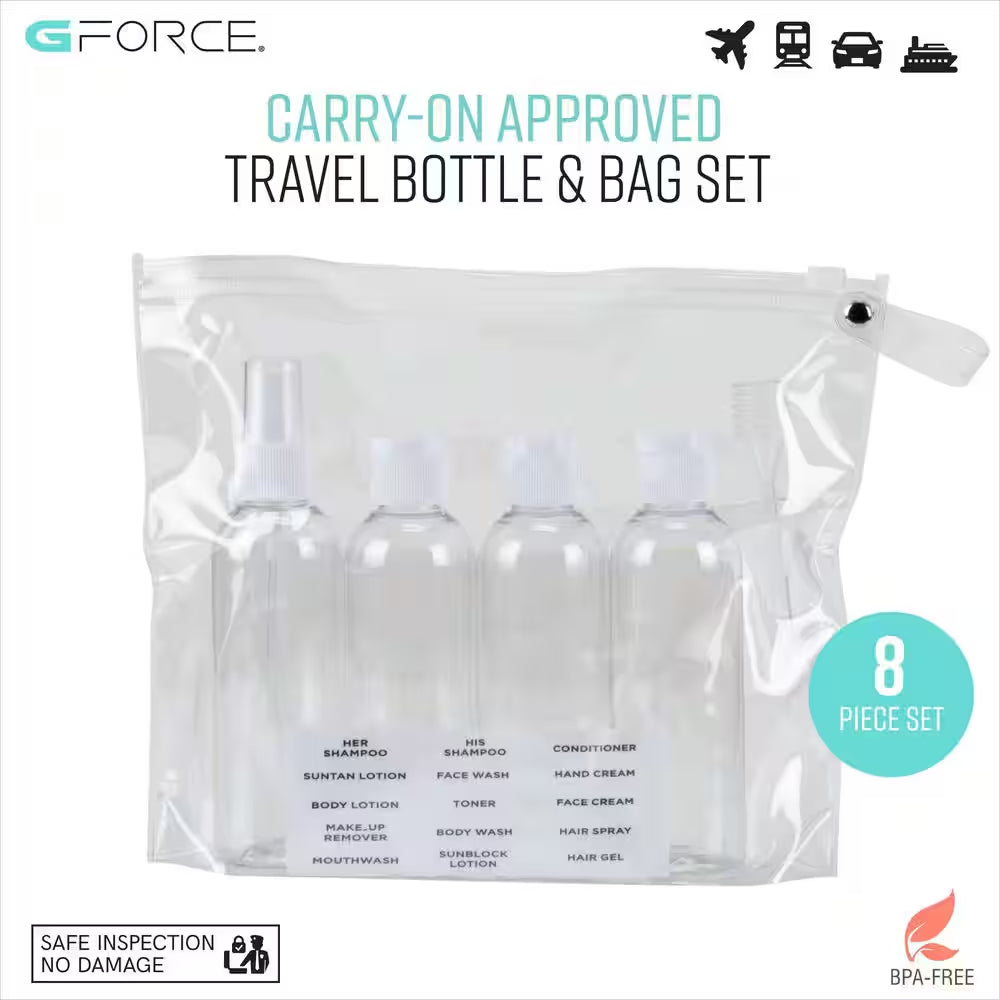 Travel Bottle and Cosmetic/Toiletry Bag Set (7-Piece)