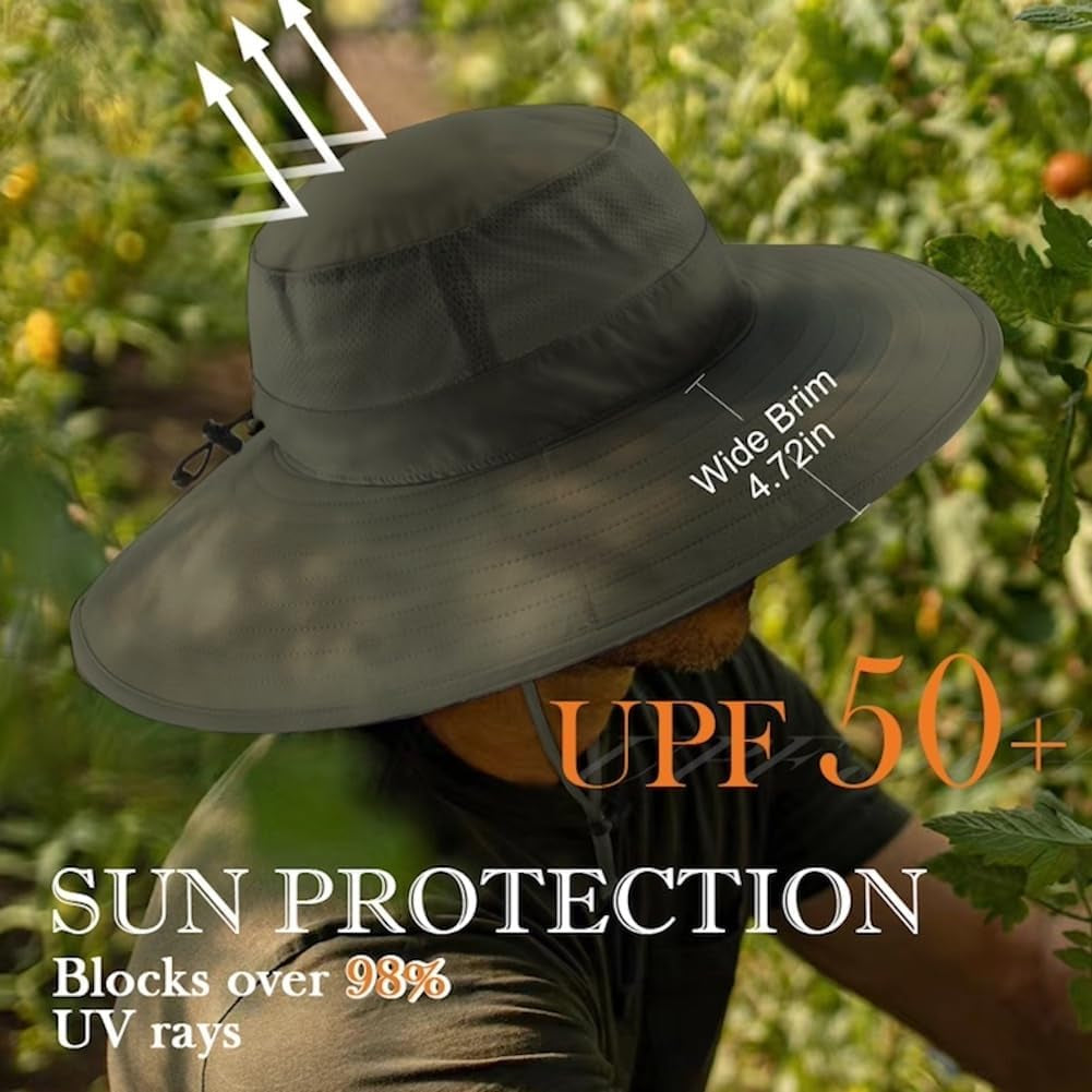 UPF50+ Mens Sun Hat Wide Brim Fishing Hat Foldable Large Brim UV Protection Sun Hat for Men Women Beach Gardening