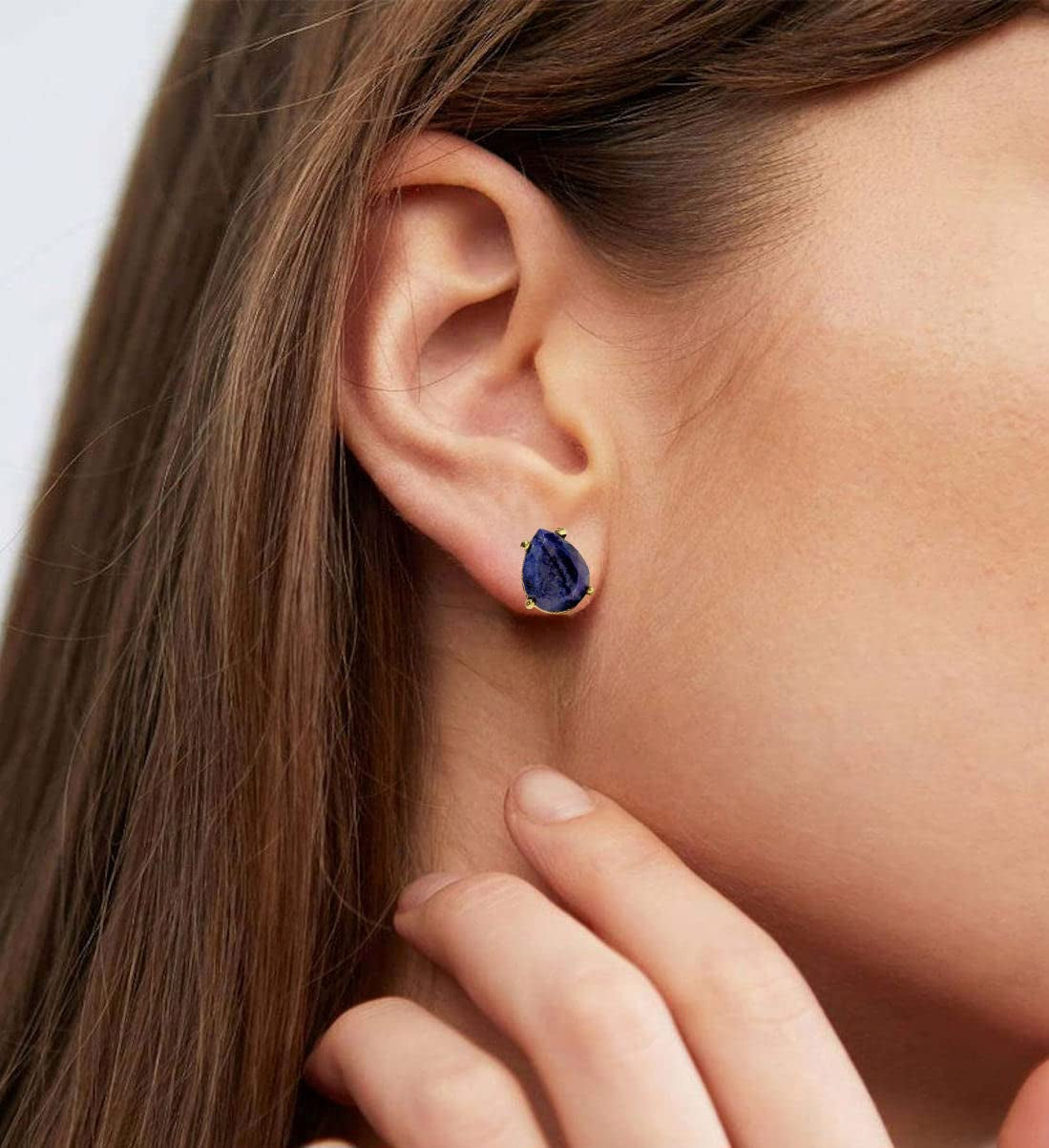 Lapis Lazuli Earrings Pear Shape Faceted Gold Stud Earrings Genuine Gemstone Birthday Stone Earrings Gold Earrings for Women - USA  (Lapis-Lazuli)