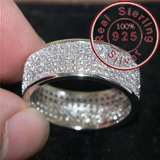 Sparkling 925 Solid Sterling Silver White Diamond Wedding Band Rings Engagement Anniversary Party Jewelry Size 5-12