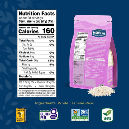 Jasmine Rice, Long Grain White Rice - Non-Sticky, Fluffy Aromatic Rice, Sustainably Grown in California, Pantry Staples, 32 Oz