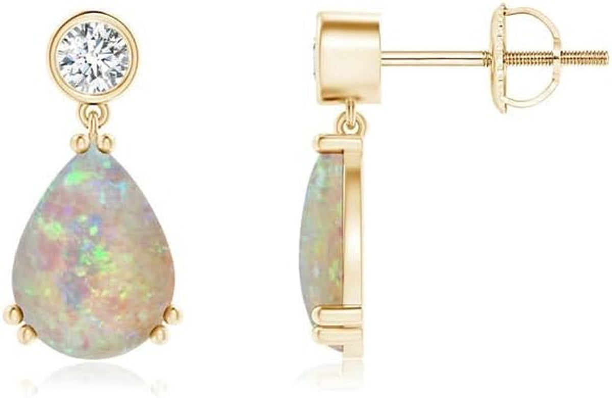 Natural Opal Drop Earrings for Women Girls in Sterling Silver/14K Solid Gold/Platinum | October Birthstone Jewelry Gift for Her | Birthday | Wedding | Anniversary