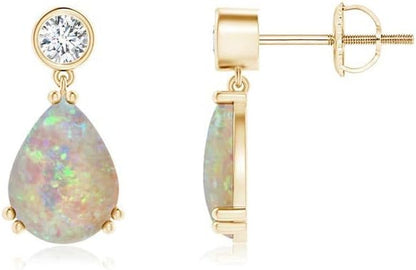 Natural Opal Drop Earrings for Women Girls in Sterling Silver/14K Solid Gold/Platinum | October Birthstone Jewelry Gift for Her | Birthday | Wedding | Anniversary