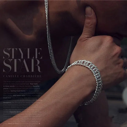 High Quality Exquisite Men Solid Heavy 925 Sterling Silver Smooth Necklace Bracelet Curb Chain Jewelry Set Gifts