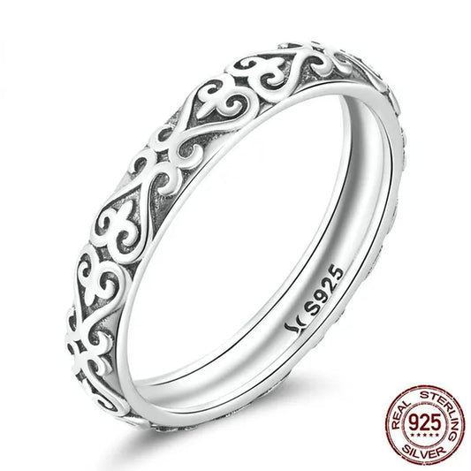 Simple 925 Sterling Silver Retro Exquisite Pattern Ring for Women Jewelry Gift