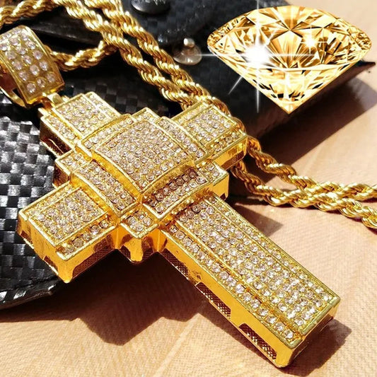 Fashion Necklace Men Women Cross Pendant Necklace Gold/Silver Stainless Steel Diamond Necklace Pendant