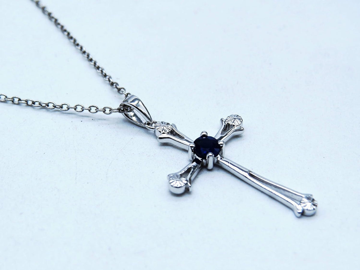 4 MM round Gemstone Ladies Cross Pendant (Silver Chain Included), Sterling Silver