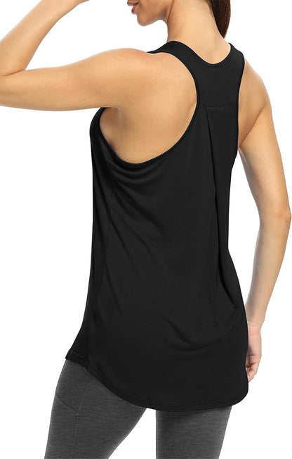Workout Yoga Athletic Shirts Racerback Long Tank Tops Loose Fit for Women
