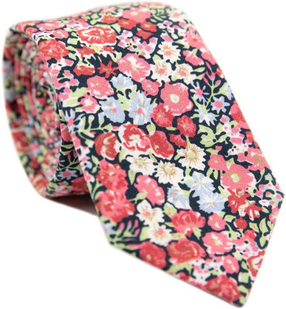 Men'S Skinny Tie Floral Print Cotton Necktie, Great for Weddings, Groom, Groomsmen, Missions, Dances, Gifts.