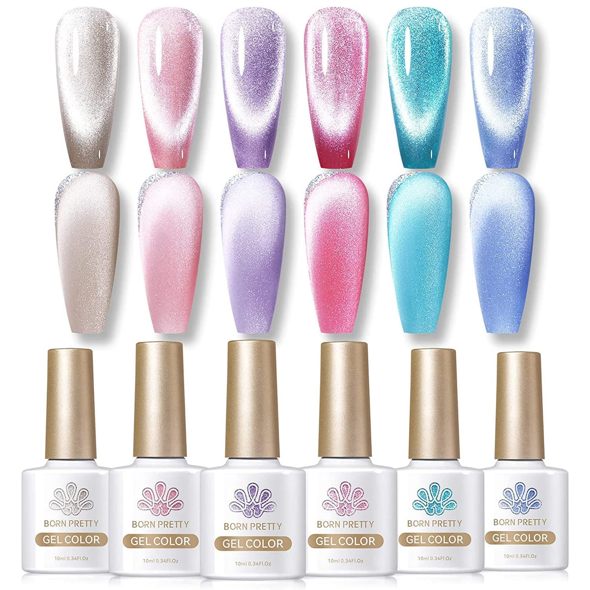 Cat Magnetic Gel Nail Polish Set Auroras 9D Cat Magnetic Eye Glitter Gel Polish Nail Art Manicure Collection Gift 6PCS